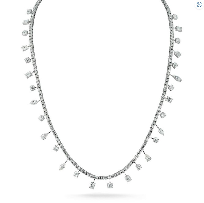 18k White Gold 12.29ctw 197 Gh Si2 Multi Shape Diamond Dangle Tennis Necklace 16